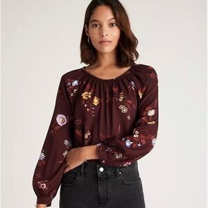 Ann Taylor Floral Boatneck Top Size M